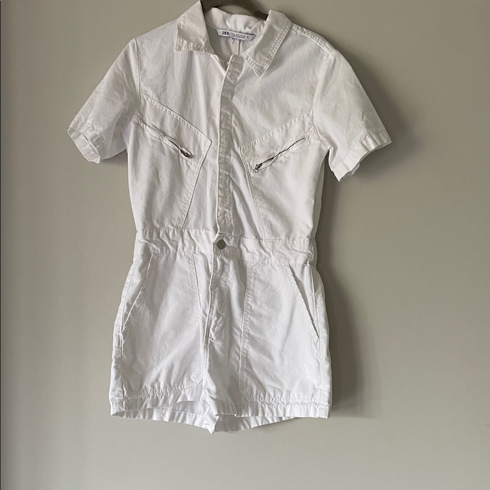 ZARA White Short Sleeve Romper